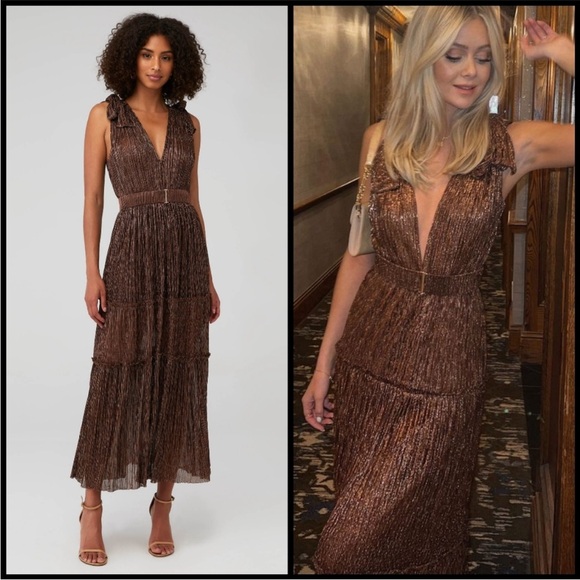 Sabina Musáyev Skylar Tiered Belted Metallic Gown - Picture 1 of 7